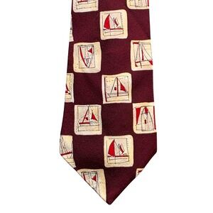 Tie Chaps Ralph Lauren Necktie‎ Burgundy Sailboat Pattern Silk Career Formal